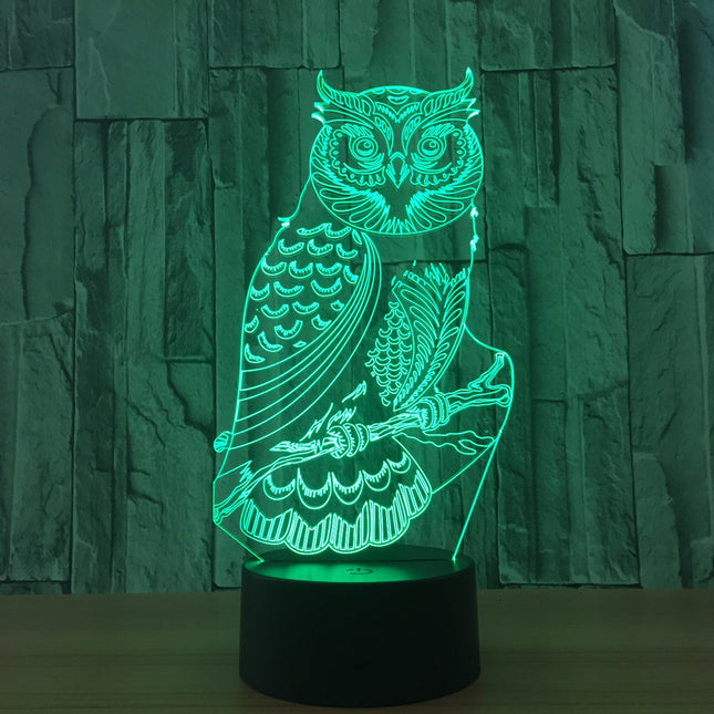 3D illusion LED-lampa i form av uggla
