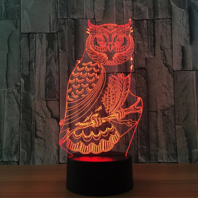 3D illusion LED-lampa i form av uggla