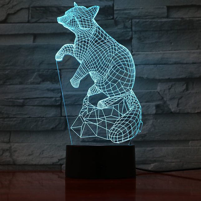 3D nattlampa med optisk illusion räv