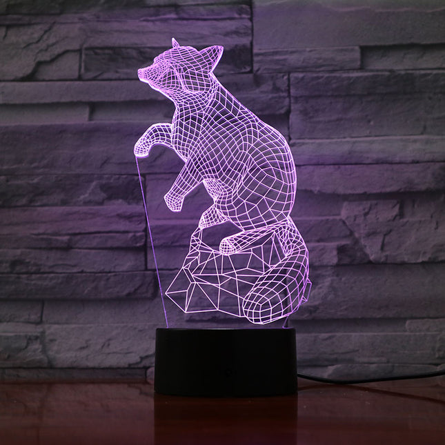 3D nattlampa med optisk illusion räv