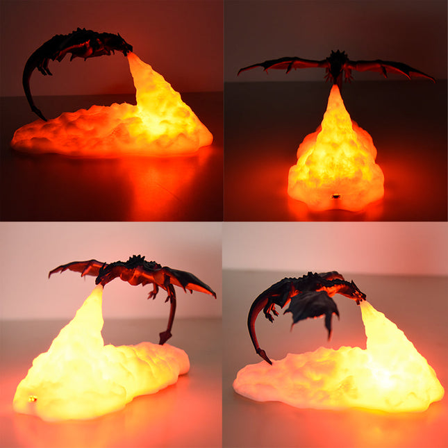 3D-printad nattlampa drake med eld