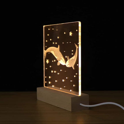 LED nattlampa i akryl med valar