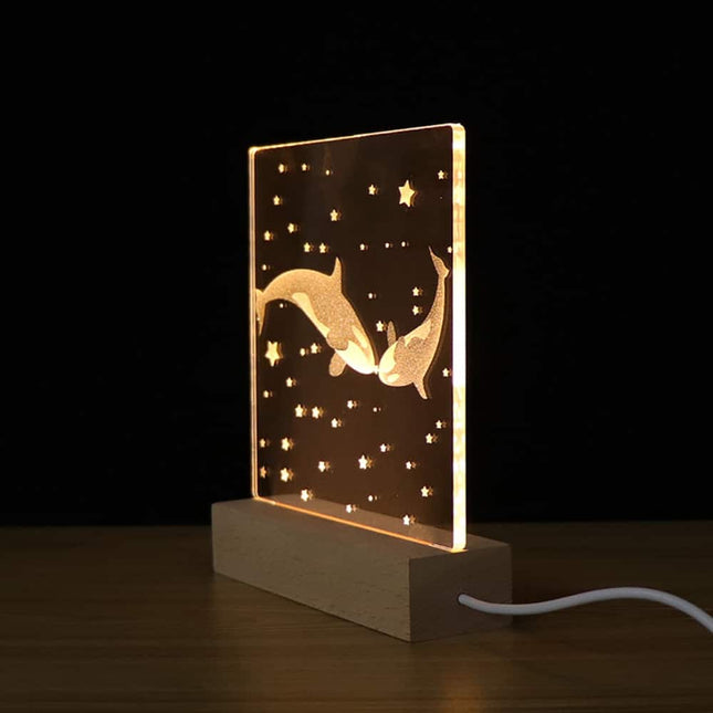 LED nattlampa i akryl med valar